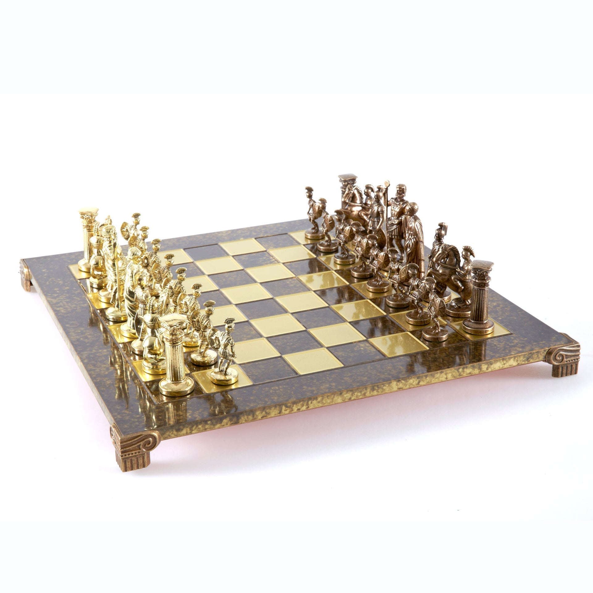GREEK ROMAN PERIOD CHESS SET with gold/brown chessmen and bronze chessboard - 44 x 44cm (Large) - LAZADO