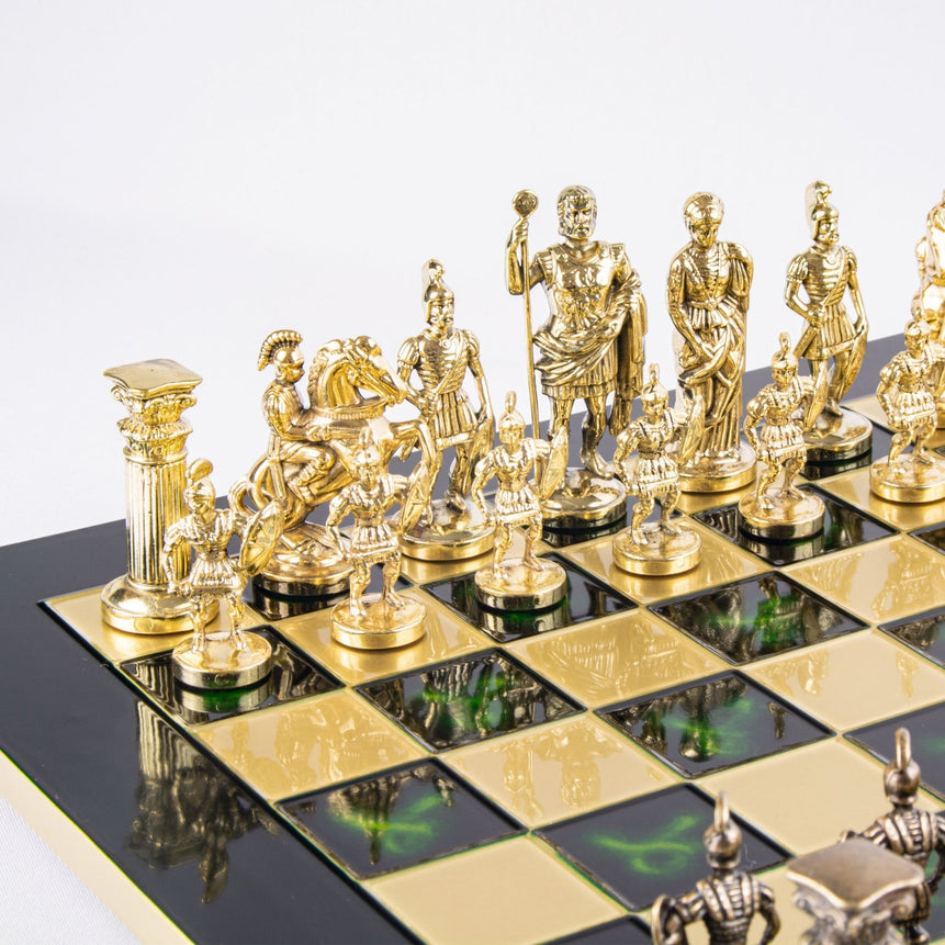 GREEK ROMAN PERIOD CHESS SET with gold/brown chessmen and bronze chessboard - 44 x 44cm (Large) - LAZADO