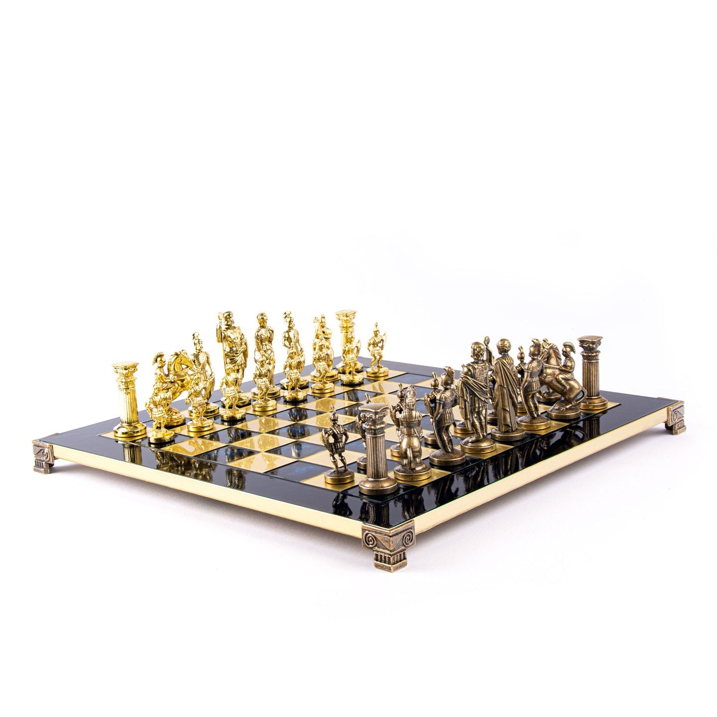 GREEK ROMAN PERIOD CHESS SET with gold/brown chessmen and bronze chessboard - 44 x 44cm (Large) - LAZADO