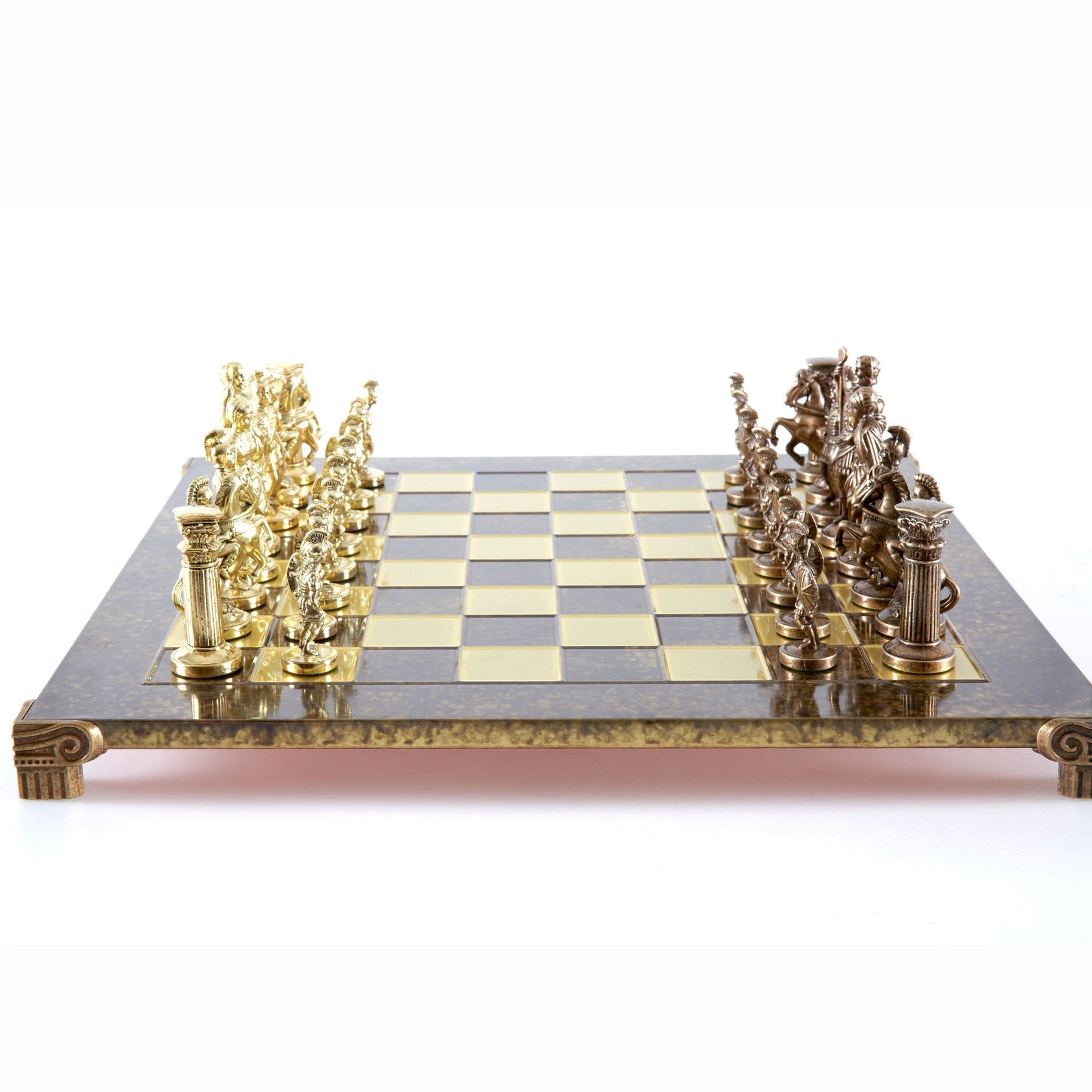 GREEK ROMAN PERIOD CHESS SET with gold/brown chessmen and bronze chessboard - 44 x 44cm (Large) - LAZADO