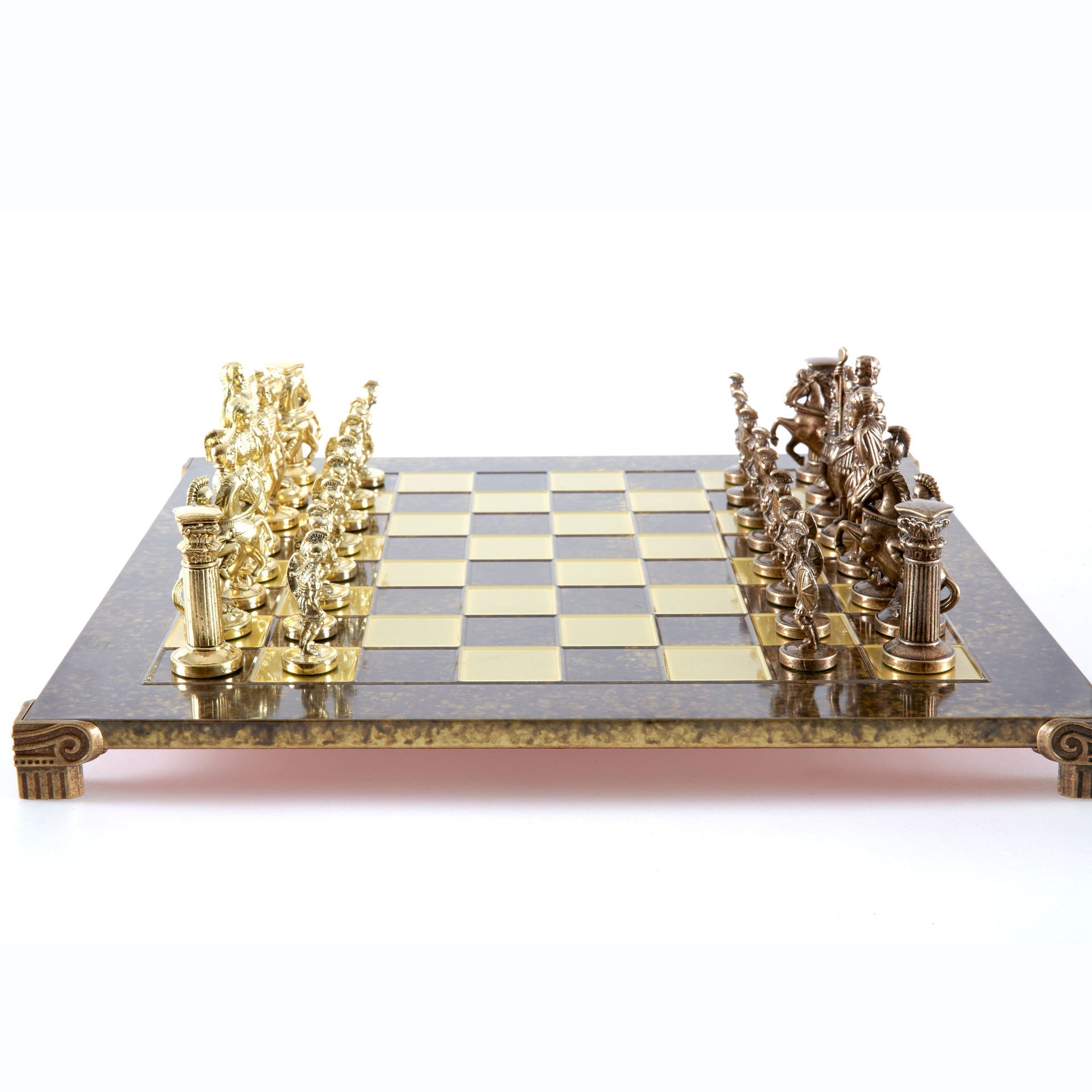 GREEK ROMAN PERIOD CHESS SET with gold/brown chessmen and bronze chessboard - 44 x 44cm (Large) - LAZADO