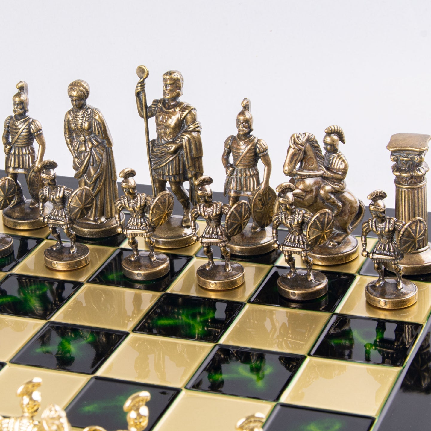 GREEK ROMAN PERIOD CHESS SET with gold/brown chessmen and bronze chessboard - 44 x 44cm (Large) - LAZADO