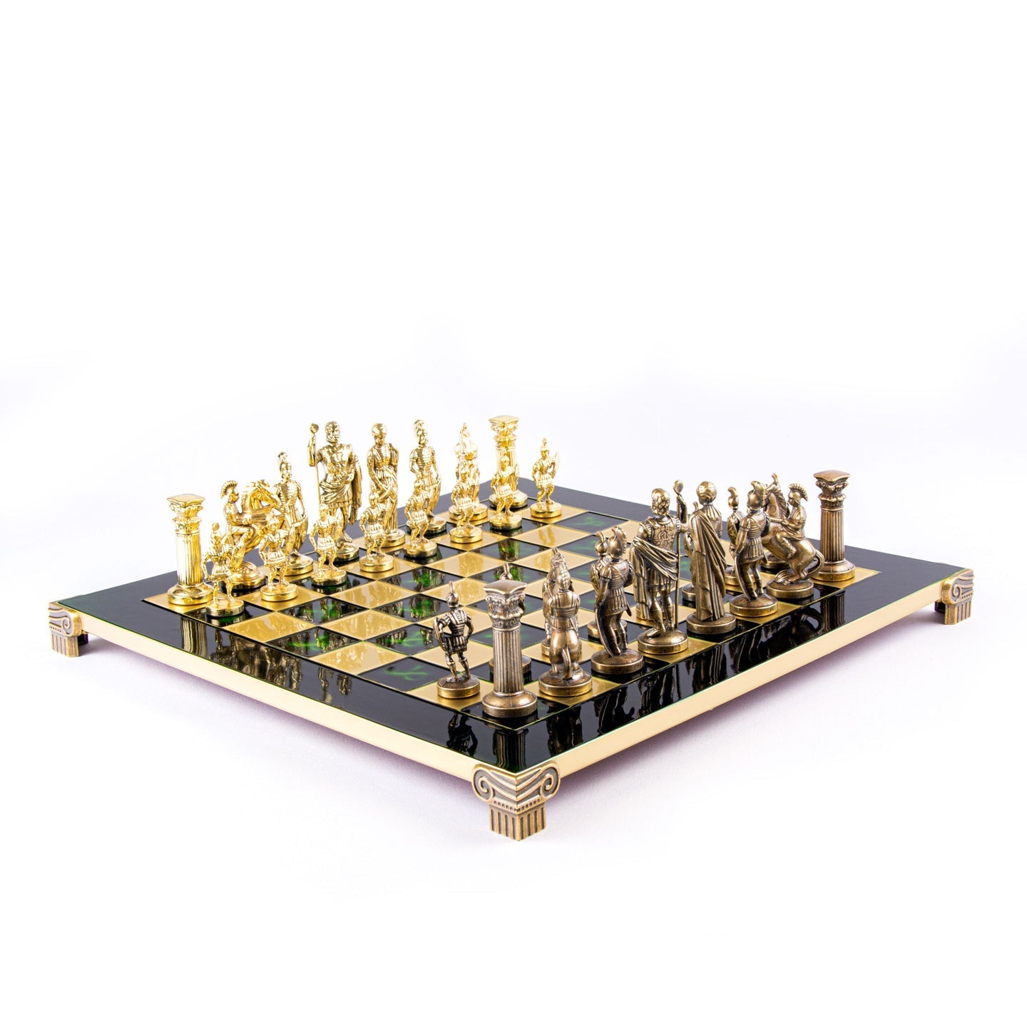 GREEK ROMAN PERIOD CHESS SET with gold/brown chessmen and bronze chessboard - 44 x 44cm (Large) - LAZADO