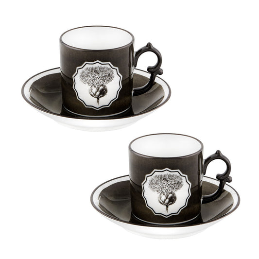 Herbariae - Set 2 Coffee Cups and Saucer Black - LAZADO