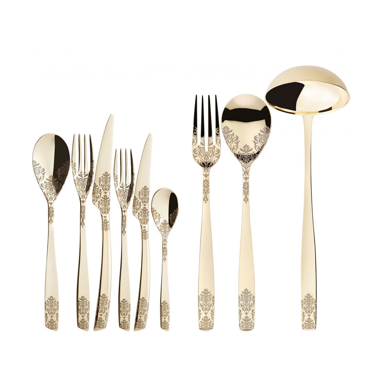 Riviera Dévoré Champagne – PVD – 75-Piece Cutlery Set – Wengé Wood Box by Bugatti Italy - Detail View