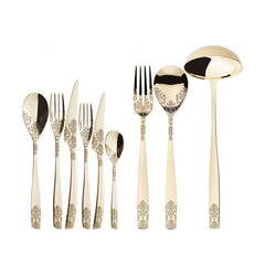 Riviera Dévoré Champagne – PVD – 75-Piece Cutlery Set – Wengé Wood Box by Bugatti Italy - Detail View