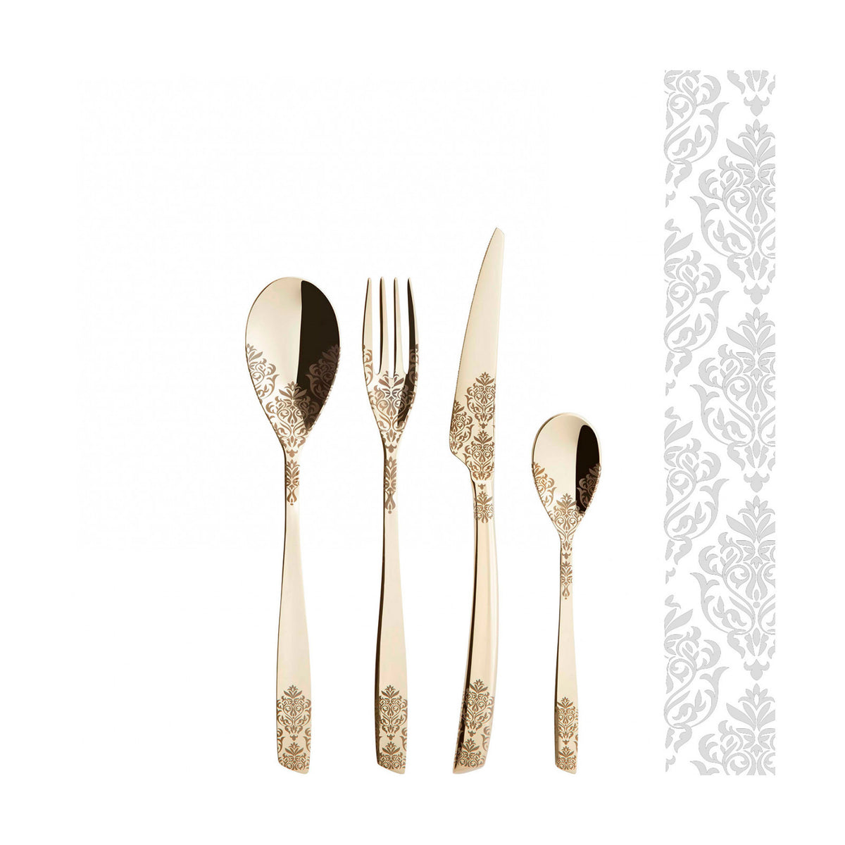 Riviera Dévoré Champagne – PVD – 75-Piece Cutlery Set – Wengé Wood Box by Bugatti Italy - Main View