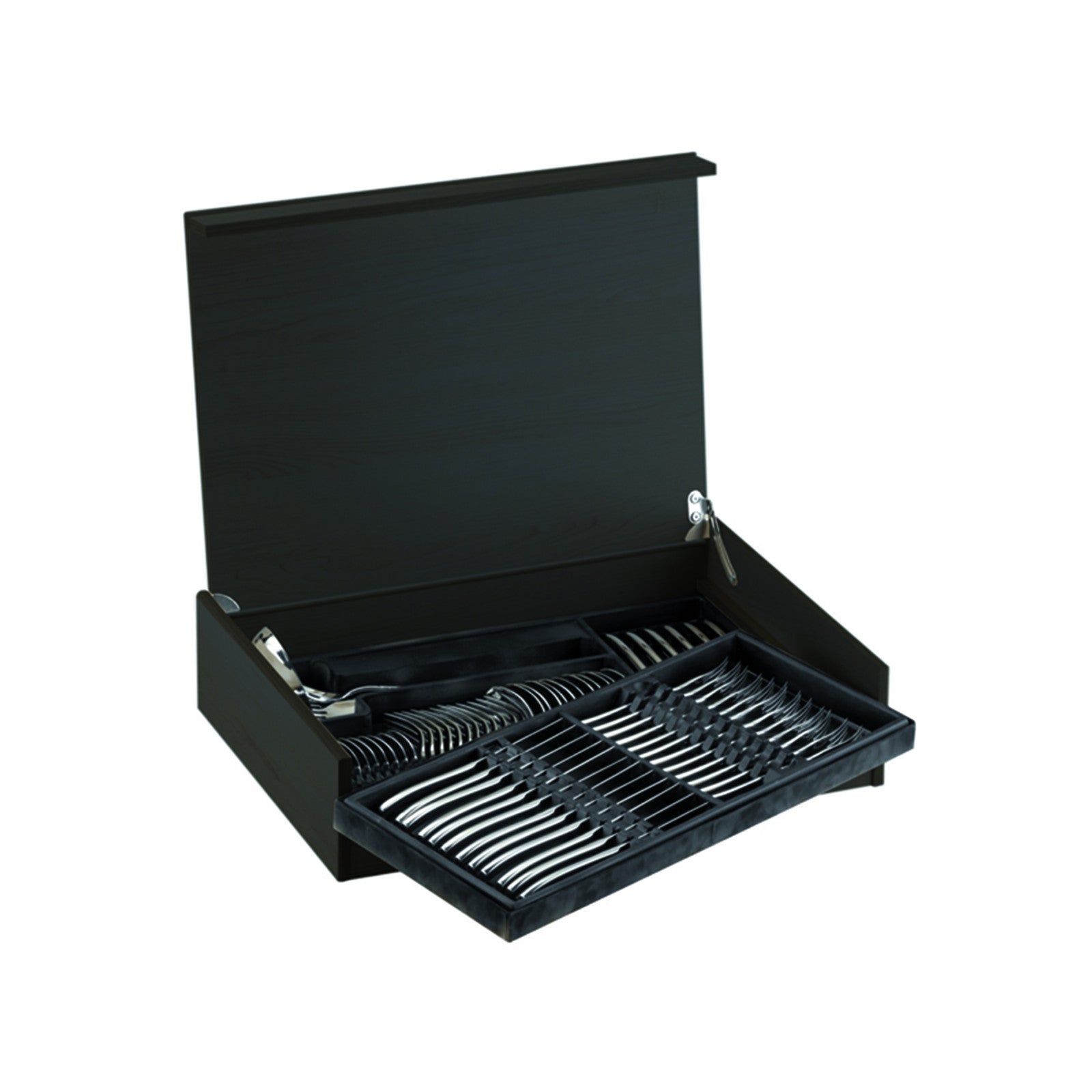 Riviera Dévoré Champagne – PVD – 75-Piece Cutlery Set – Wengé Wood Box by Bugatti Italy - Close-up