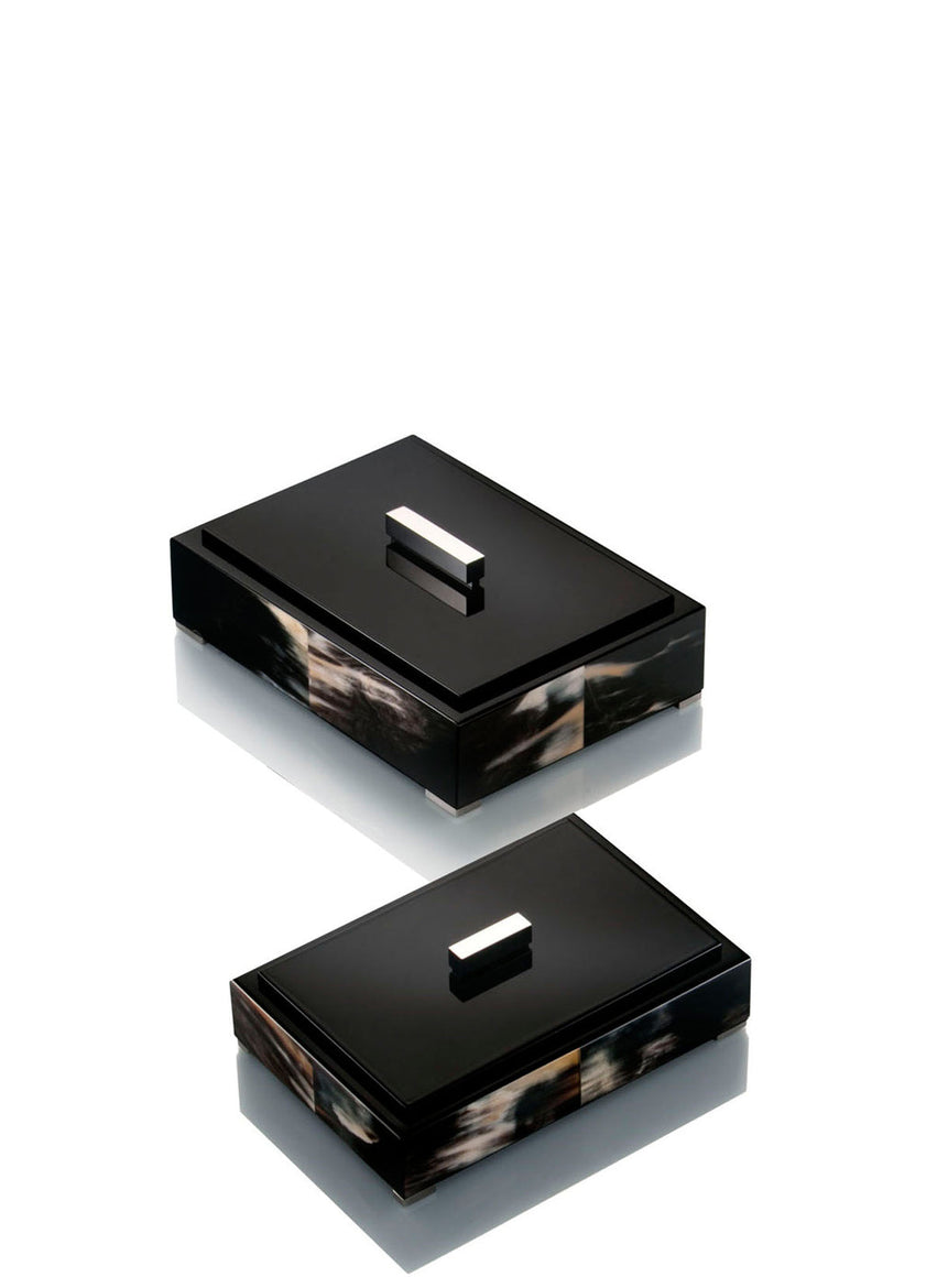 LEA Box - Rectangular box in dark horn and wood with lacquered black gloss finish - LAZADO