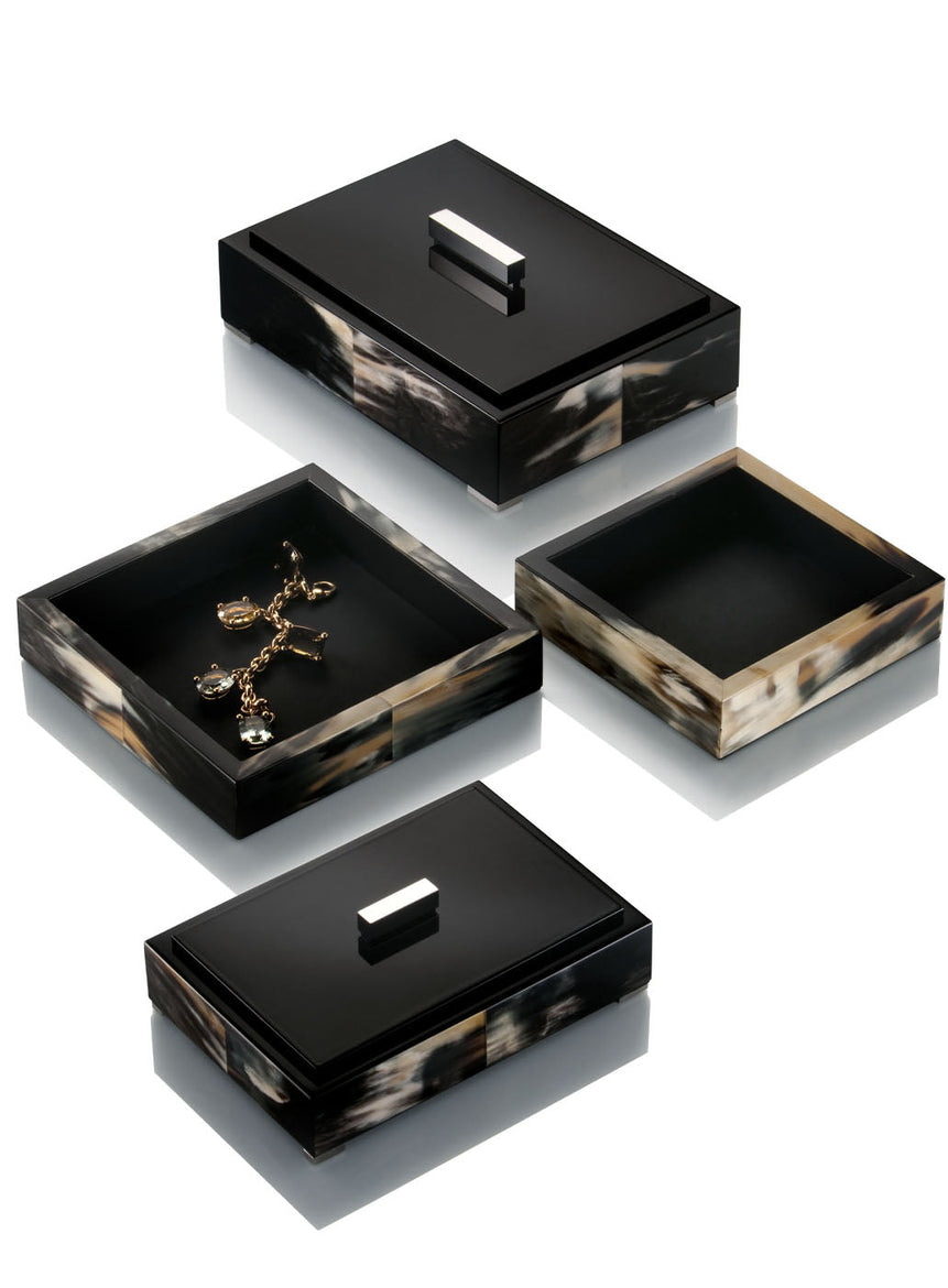 LEA Box - Rectangular box in dark horn and wood with lacquered black gloss finish - LAZADO