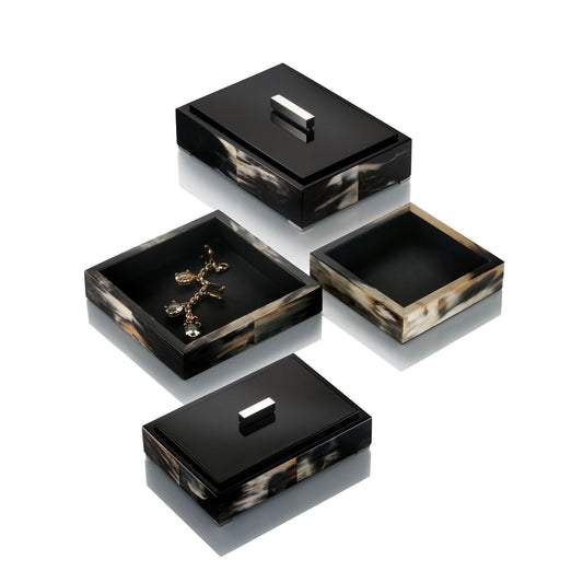 LEA Box - Rectangular box in dark horn and wood with lacquered black gloss finish - LAZADO