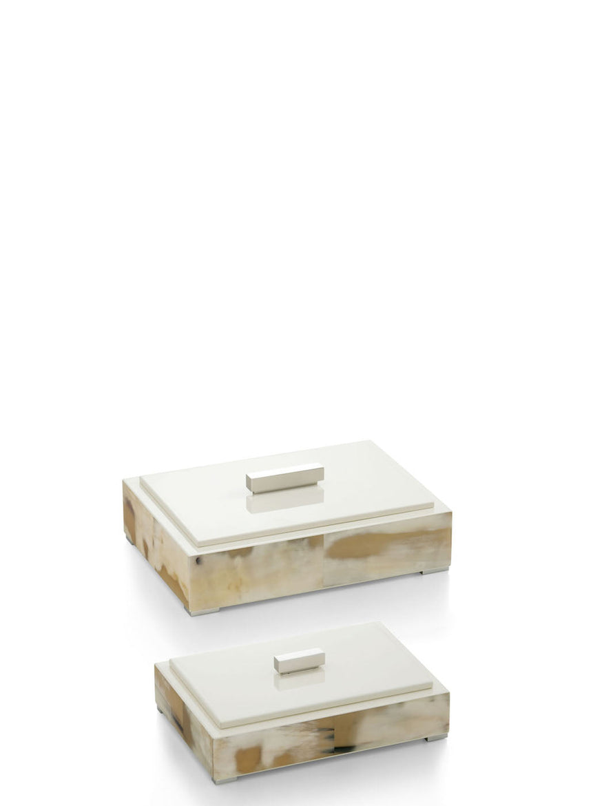 LEA Box - Rectangular box in horn and wood with lacquered ivory gloss finish. - LAZADO