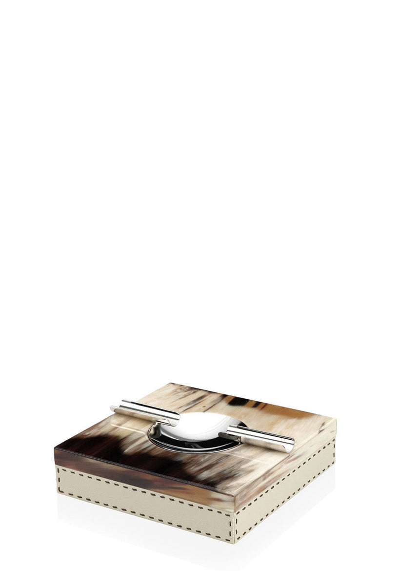 LEANDRO - Ash tray glossy horn, chromed brass and Aida pebbled leather - LAZADO