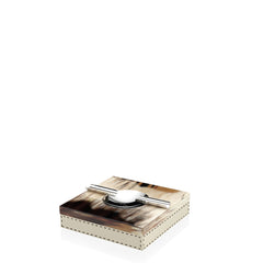 LEANDRO - Ash tray glossy horn, chromed brass and Aida pebbled leather - LAZADO