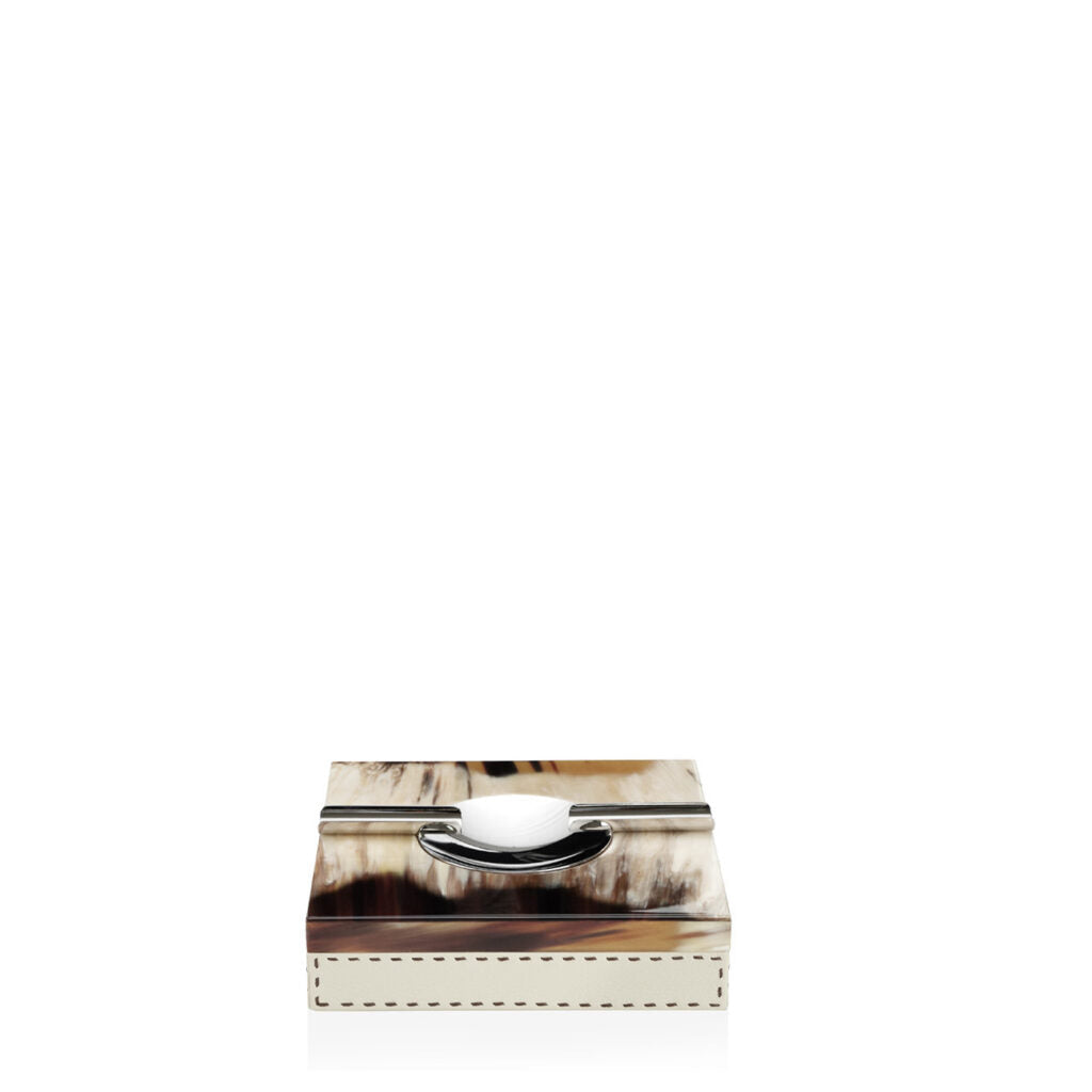 LEANDRO - Ash tray glossy horn, chromed brass and Aida pebbled leather - LAZADO