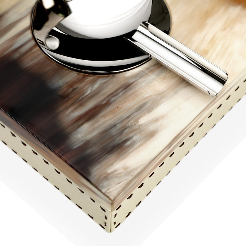 LEANDRO - Ash tray glossy horn, chromed brass and Aida pebbled leather - LAZADO