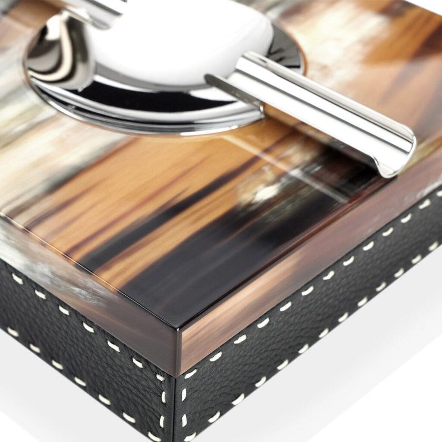 LEANDRO - Ash tray glossy horn, chromed brass and Aida pebbled leather - LAZADO