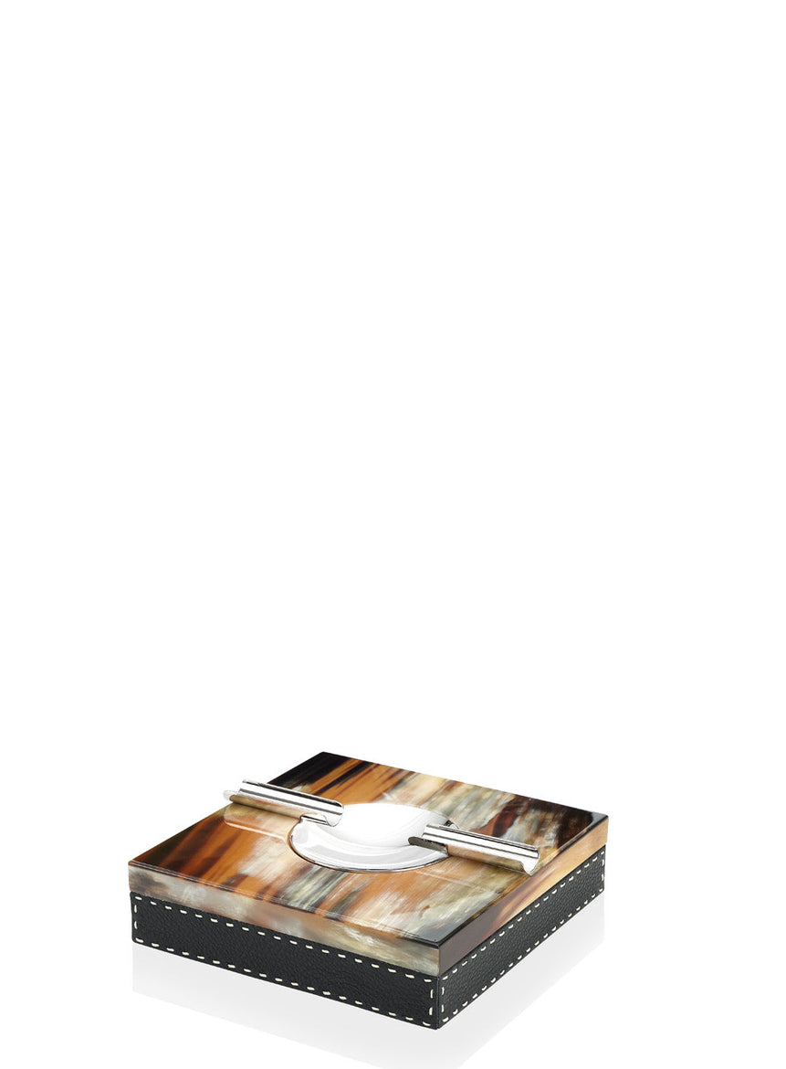 LEANDRO - Ash tray glossy horn, chromed brass and Aida pebbled leather - LAZADO