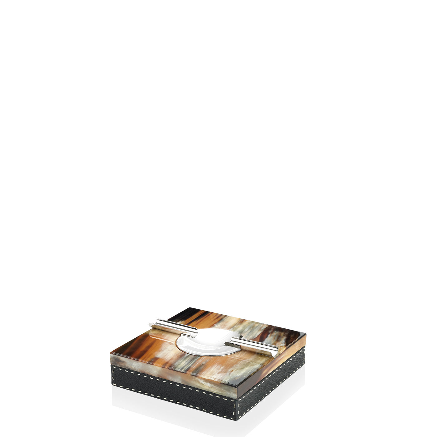 LEANDRO - Ash tray glossy horn, chromed brass and Aida pebbled leather - LAZADO