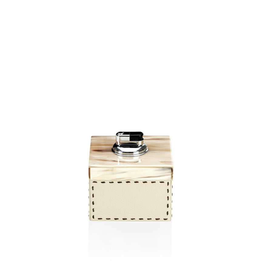 LEANDRO - Lighter in glossy horn, chromed brass and Aida pebbled leather - LAZADO