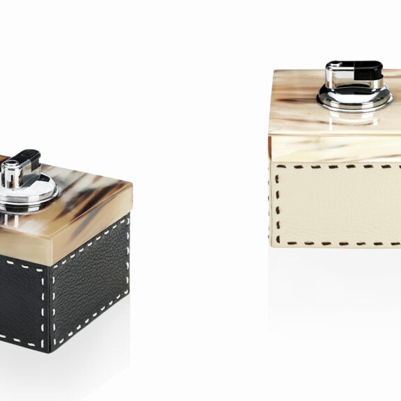 LEANDRO - Lighter in glossy horn, chromed brass and Aida pebbled leather - LAZADO