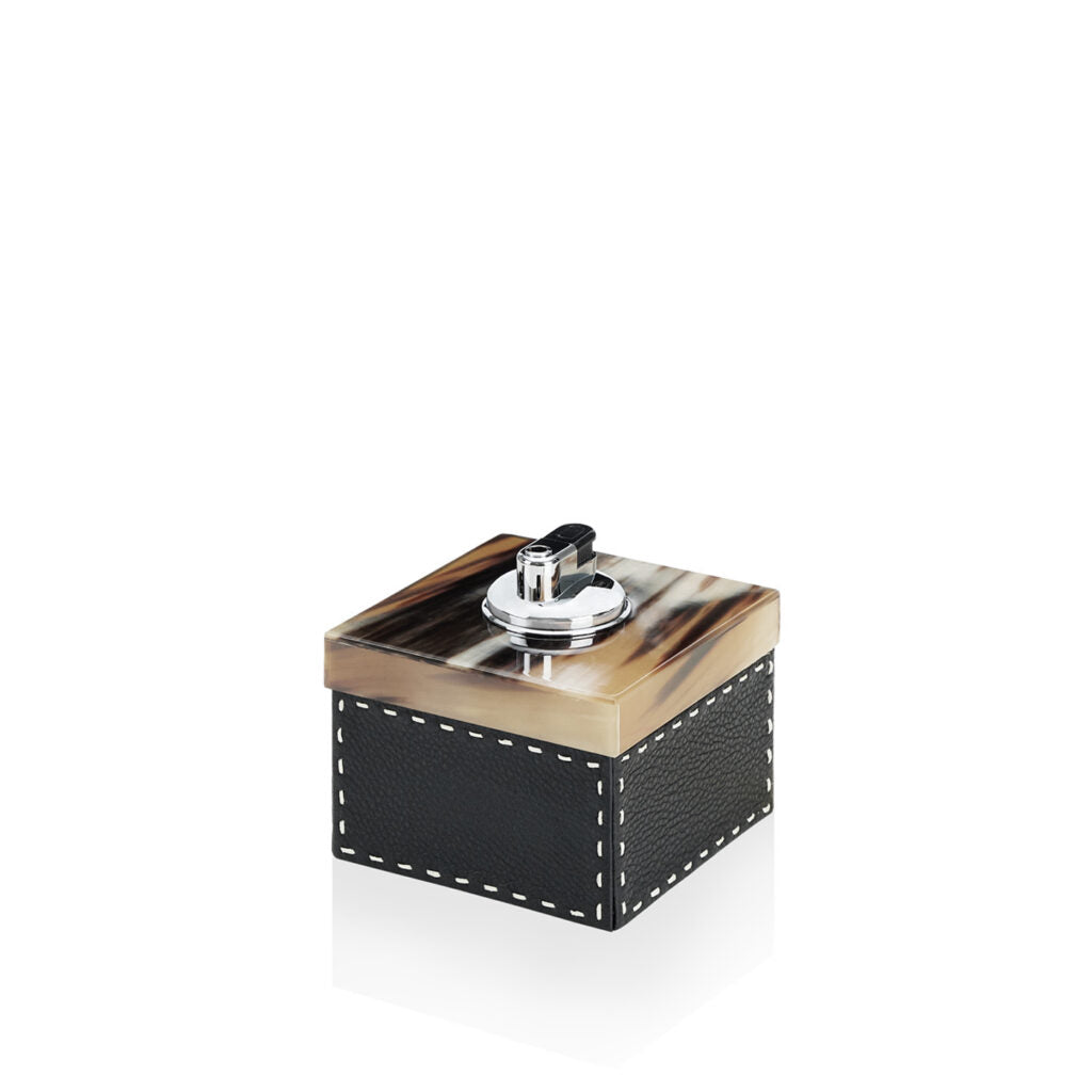 LEANDRO - Lighter in glossy horn, chromed brass and Aida pebbled leather - LAZADO