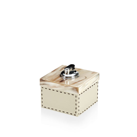 LEANDRO - Lighter in glossy horn, chromed brass and Aida pebbled leather - LAZADO