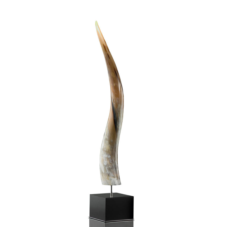 LEUCA HORN - Horn sculpture. Base in wood with lacquered black gloss finish and stainless steel. - LAZADO