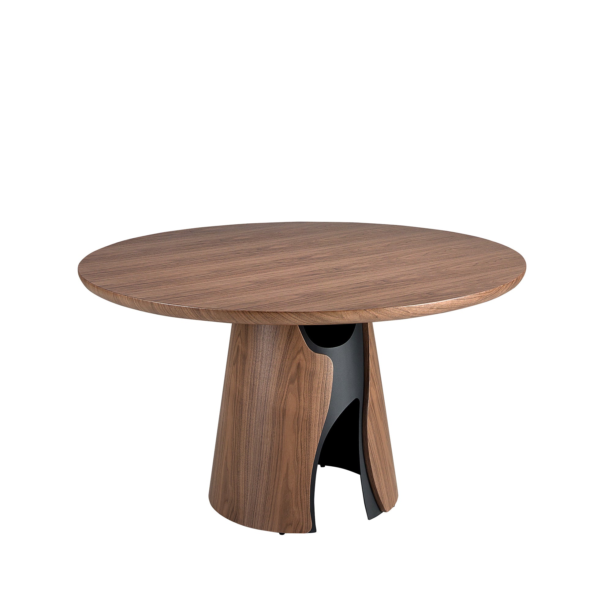 Round dining table in walnut and black epoxy steel