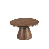 Extendable round coffee table in walnut and porcelain marble