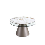 Extendable round coffee table in tempered glass, porcelain marble and silver-grey steel