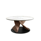 Round Porcelain Marble, Walnut and Black Steel Coffee Table