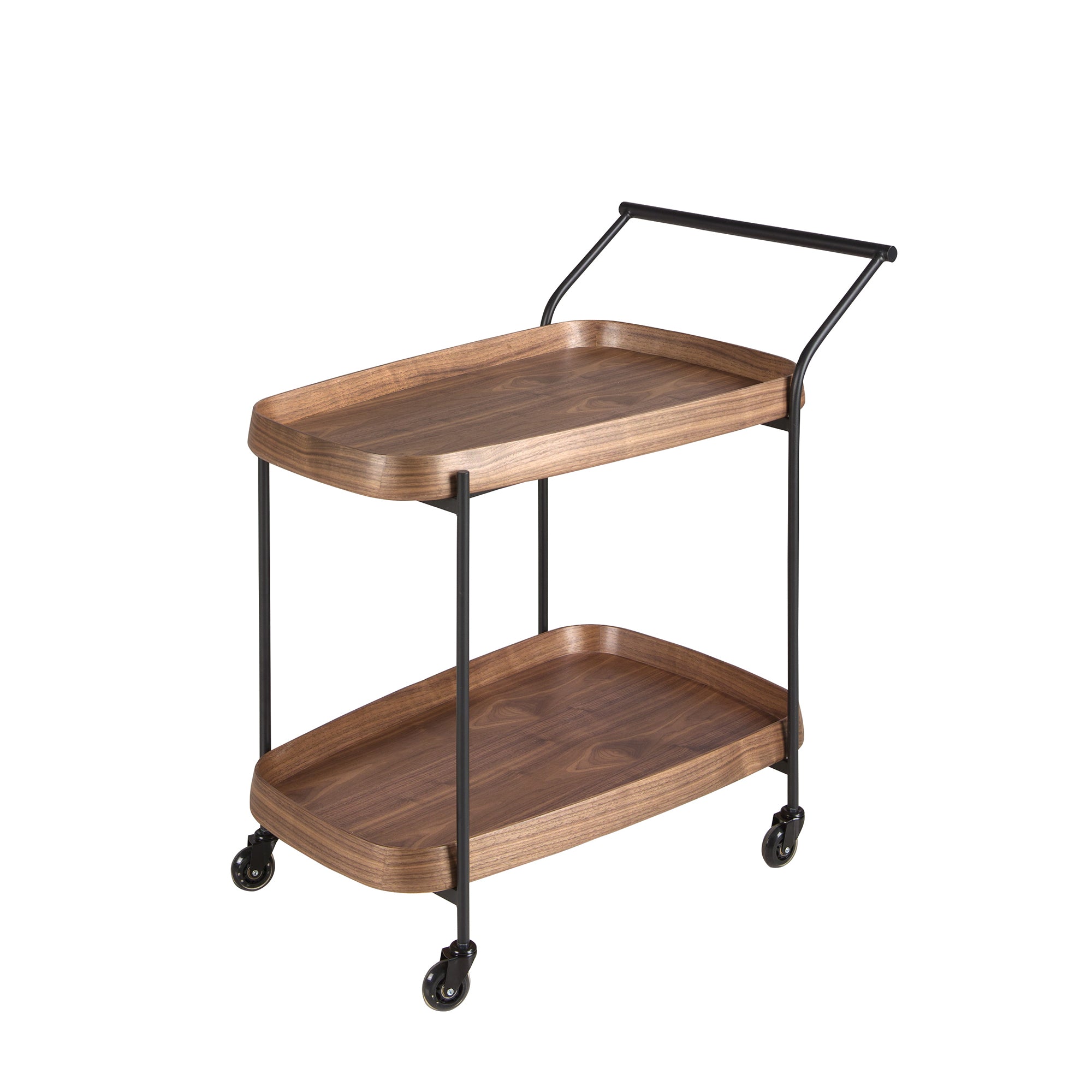 Walnut minibar trolley with black steel