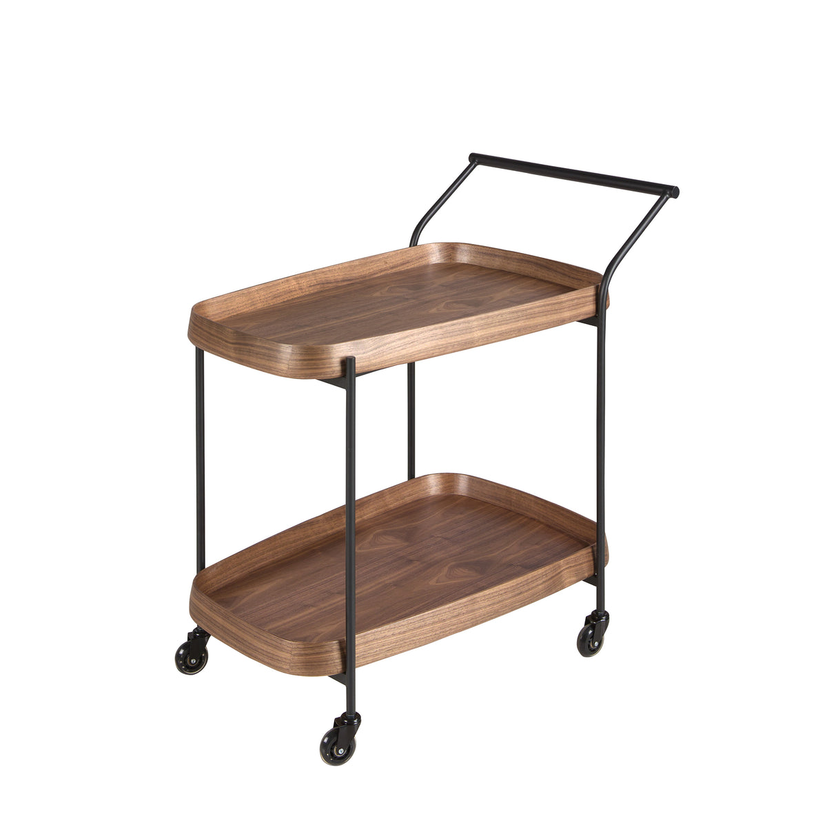 Walnut minibar trolley with black steel