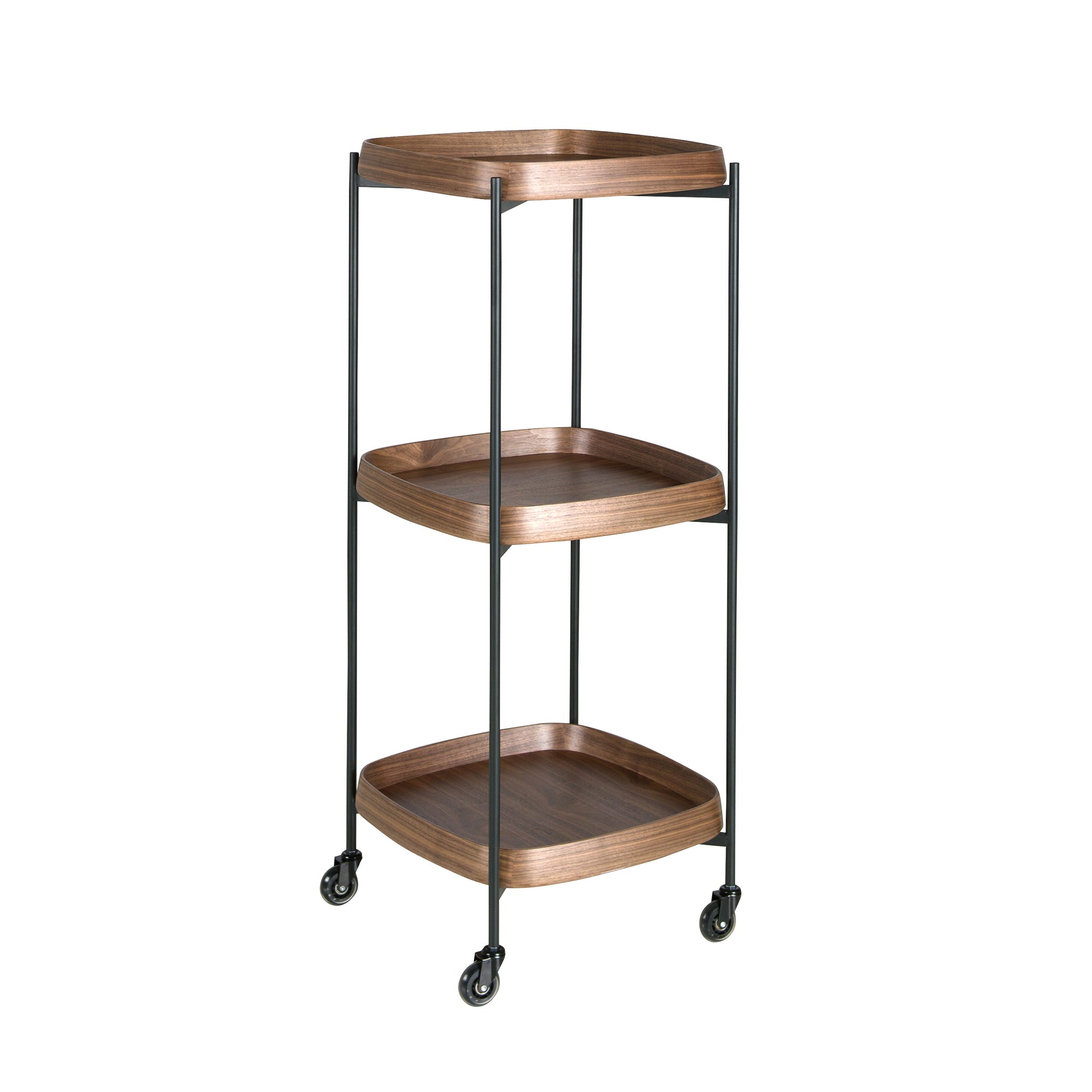 Walnut minibar trolley with black steel