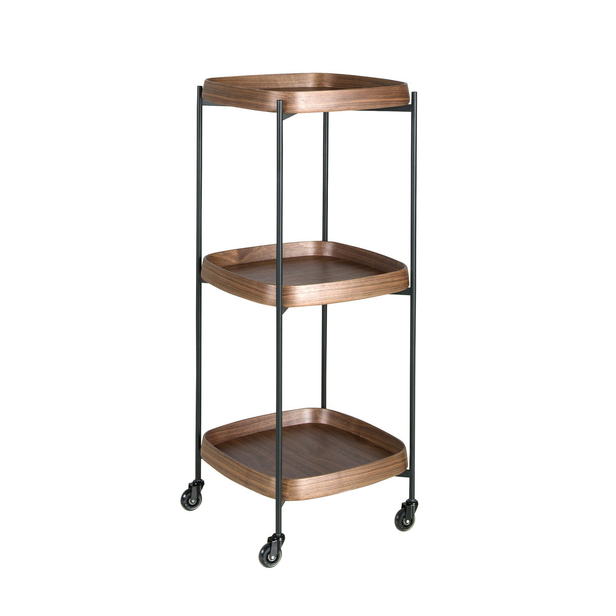 Walnut minibar trolley with black steel