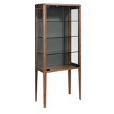 Tall sideboard in tempered glass and walnut with interior lighting