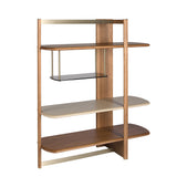 Right rectangular shelving unit in light walnut and greige-coloured wood