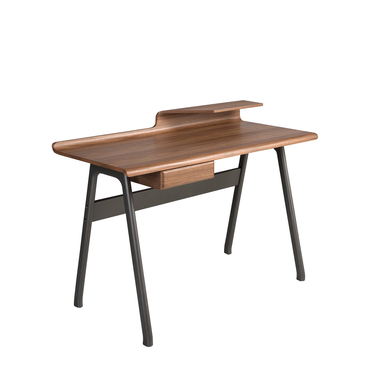 Walnut and dark grey metal-coloured fiberglass writing desk