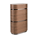 Walnut chiffonier with darkened steel base and porcelain marble top