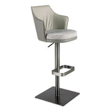 Swivel stool in grey marbled fabric and dark grey leatherette