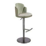 Swivel stool in dark green and white fabric and olive green leatherette