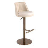 Swivel stool in cream marbled fabric and cream leatherette