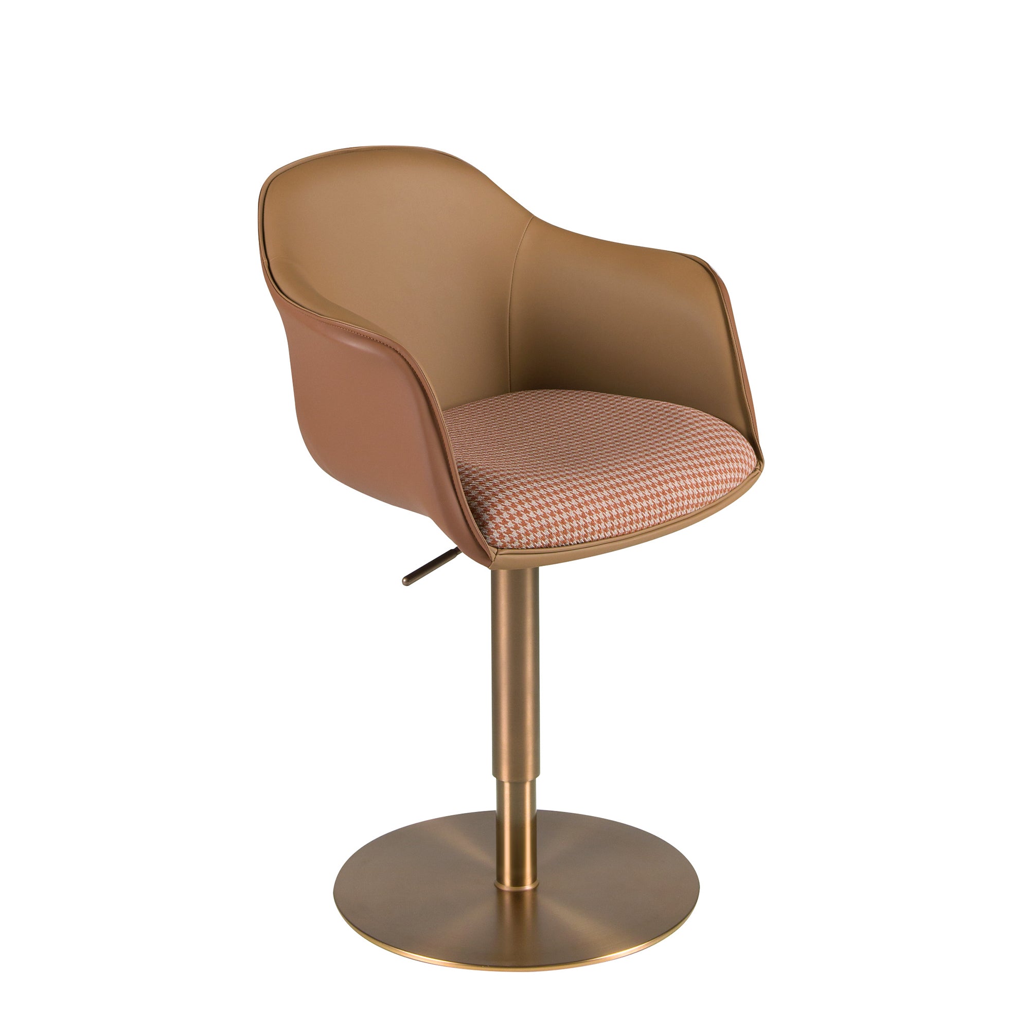 Swivel chair terracotta brown and beige fabric and brown leatherette