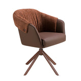 Swivel chair in mottled brown fabric and copper brown leatherette