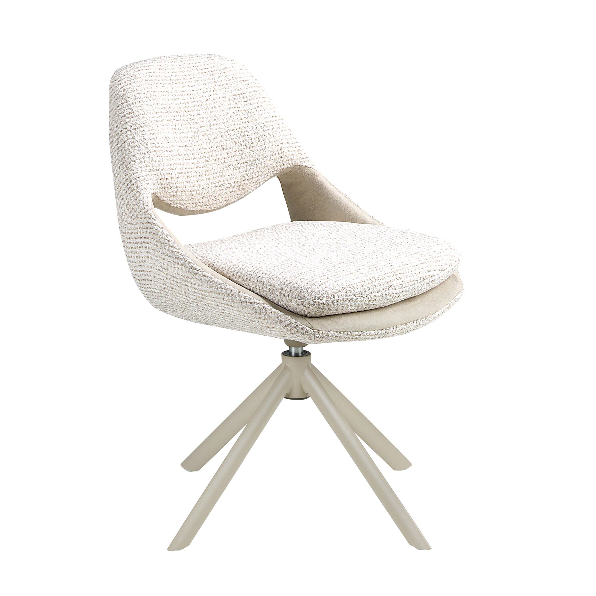 Swivel chair in off-white and cream fabric