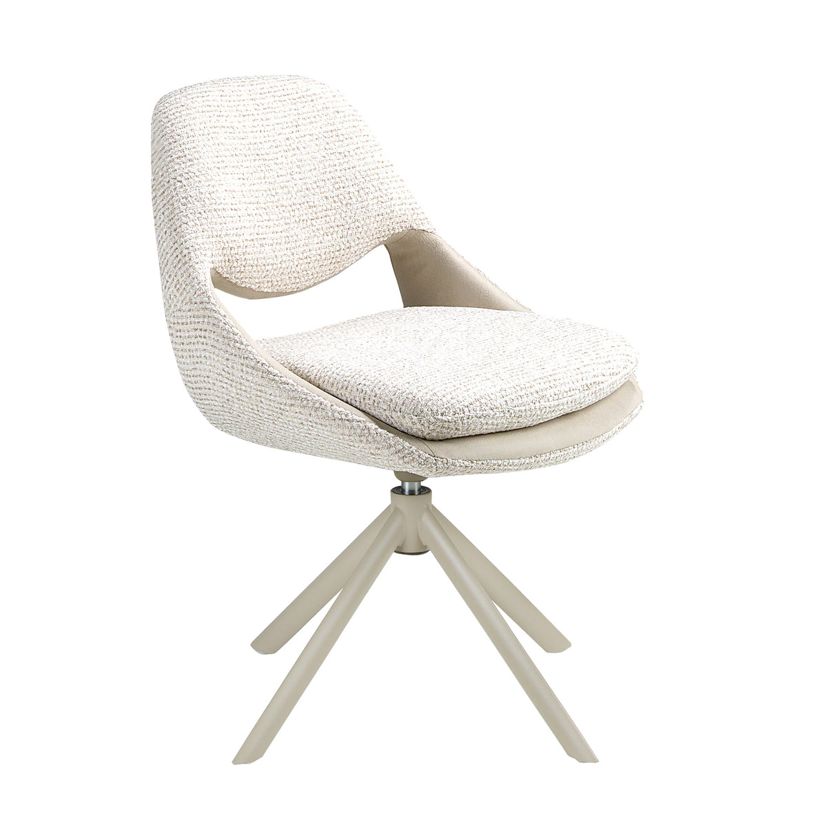 Swivel chair in off-white and cream fabric