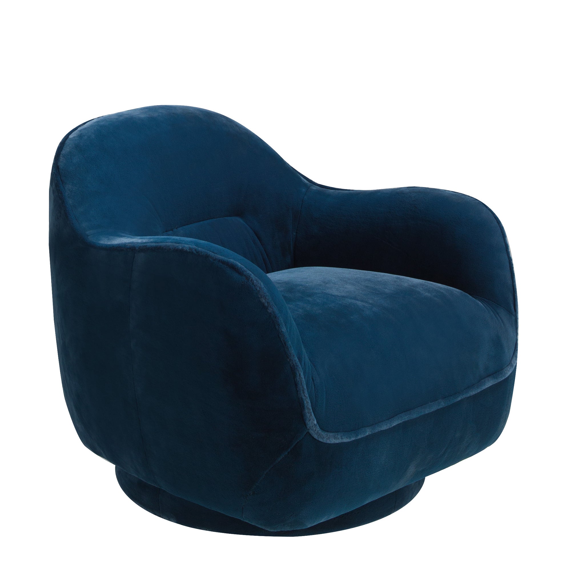 Dark blue velvet swivel armchair