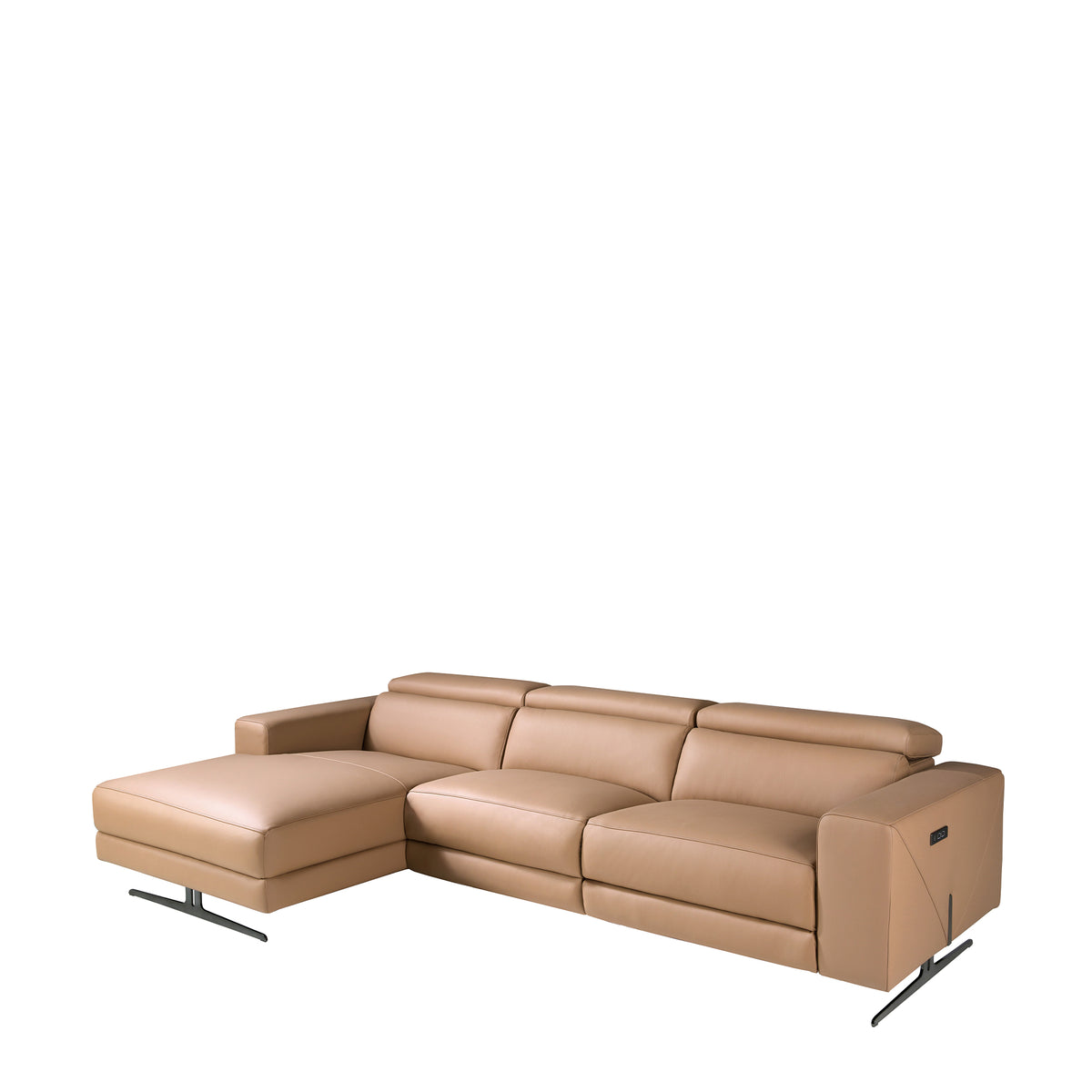 Left-hand brown leather chaise longue recliner sofa