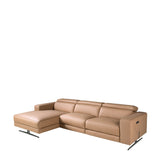 Left-hand brown leather chaise longue recliner sofa
